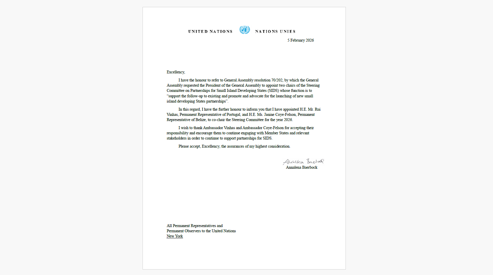 Portugal appointed Co‑Chair of the SIDS Partnerships Steering Committee, with Belize, for 2026